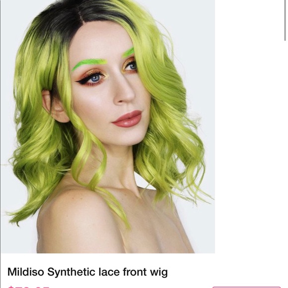 trendy wig, green 16 inch synthetic. - Picture 4 of 4